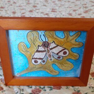 Moth Resting on an Autumn Leaf Mini Painting